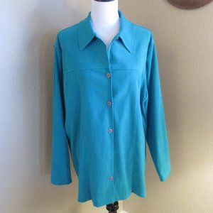 SAG HARBOR WOMEN TEAL BLUE LONG SLEEVED BUTTON FRONT BLOUSE 20W PLUS SIZE